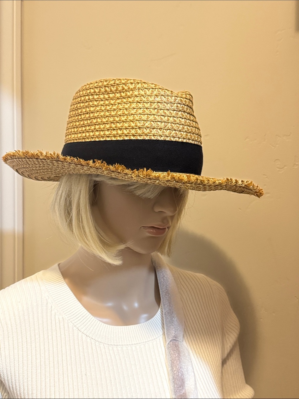 NEW✨NEW✨ Eric Javits Squishee Straw Fedora black ribbon/ subtle “EJ” Logo - Picture 15 of 16